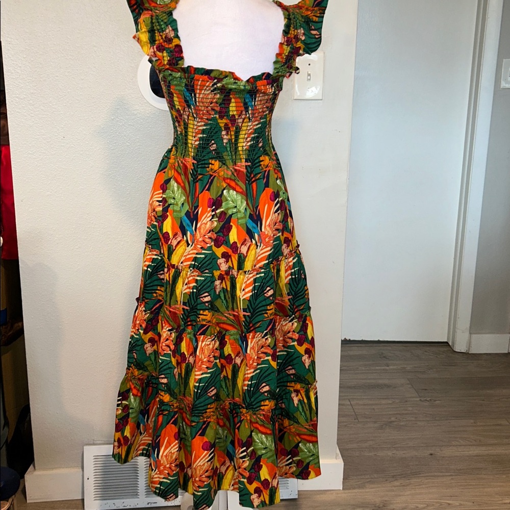 O.P.T Lazy Afternoon Tropical Print Midi Dress size Small Torpical Midi Dress - Picture 8 of 13